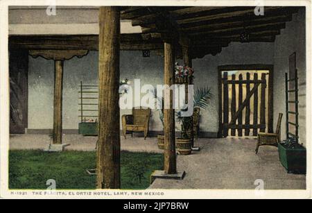 The Placita, El Ortiz Hotel, Lamy, New Mexico. Fred Harvey series. Stock Photo