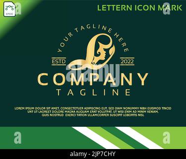 Creative beautiful woman's face with letter L luxury beauty face logo Stock Vector