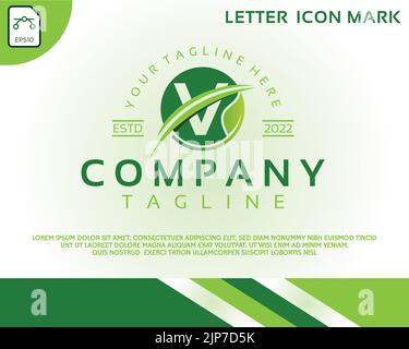 Green eco logo with letter V template design Stock Vector