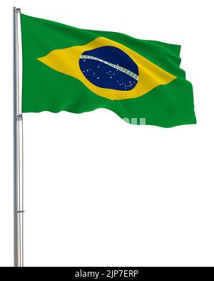Brazil flag waving in the wind, white background, realistic 3D rendering image Stock Photo