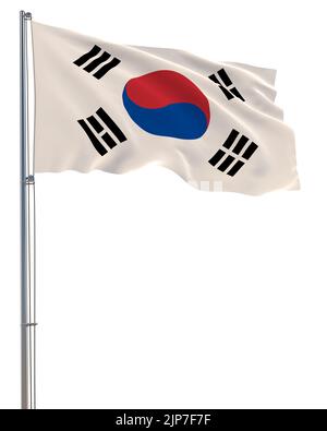 South Korea flag waving in the wind, white background, realistic 3D rendering image Stock Photo