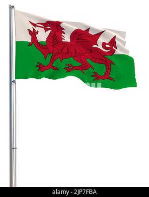 Wales flag waving in the wind, white background, realistic 3D rendering image Stock Photo