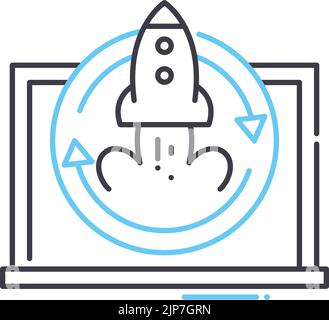 Rocket launch line icon concept. Rocket launch flat vector symbol, sign ...