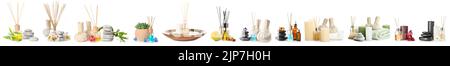 Set of spa supplies isolated on white Stock Photo