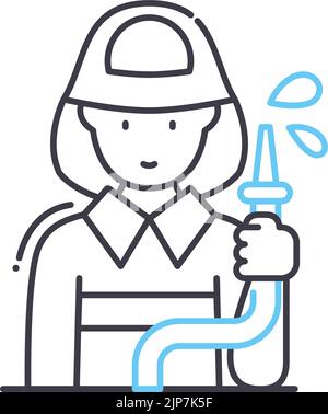 Firefighter With Fire Extinguisher Icon. Fireman In Uniform And Helmet 