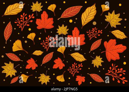 hand drawn autumn leaves pattern Stock Vector