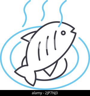crilled fish line icon, outline symbol, vector illustration, concept sign Stock Vector