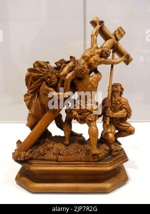 The Raising of the Cross with Three Henchmen, Southern Netherlands, 1650-1700, hardwood Stock Photo