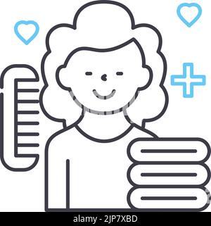 care worker female line icon, outline symbol, vector illustration, concept sign Stock Vector