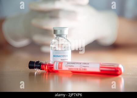 A vaccine vial and blood testing tube of monkeypox Stock Photo - Alamy