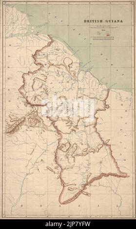 Vintage 1908 map of British Guiana (now Guyana) in South America Stock Photo
