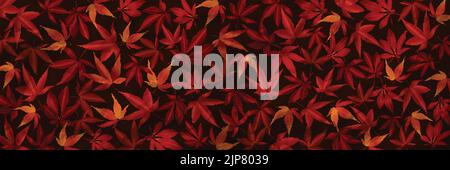 Dry Autumn Leaves Fallen Horizontal Background vector illustration. Orange brown red color crushed texture leaf graphic resource. Fall season Social media post, greeting card, website header design Stock Vector
