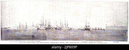 The Russian Navy at Cronstadt, sketched from the paddle-box of HMS Merlin - ILN 1855 Stock Photo
