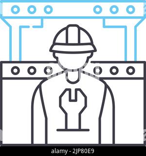 construction worker line icon, outline symbol, vector illustration, concept sign Stock Vector