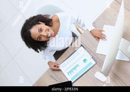 Beautiful smiling African ethnicity businesswoman. top view Stock Photo