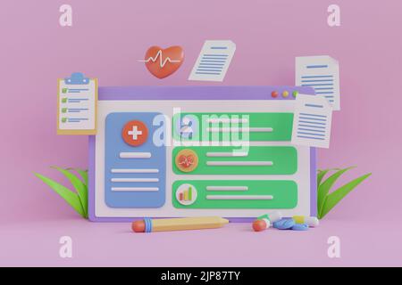 3D Health insurance icon concept. Life insurance, family health care protection.Healthcare, finance and medical service.3D Rendering. Stock Photo