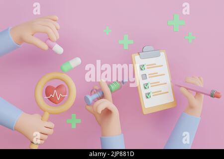 Doctos Checklist 3d render. Doctor's paper form, diagnosis, medical list with ...