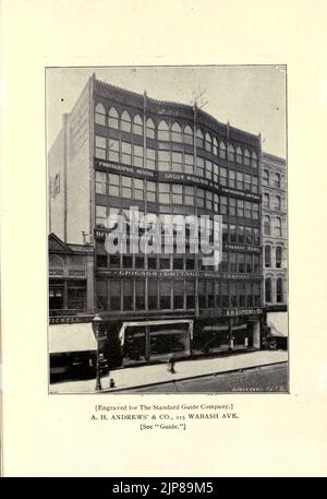A. H. Andrews, & Co., Sales Rooms on Wabash Ave. from the book Chicago, the marvelous city of the West : a history, an encyclopedia and a guide : 1893 : illustrated by John Joseph Flinn, Publisher Chicago : Flinn & Sheppard Stock Photo