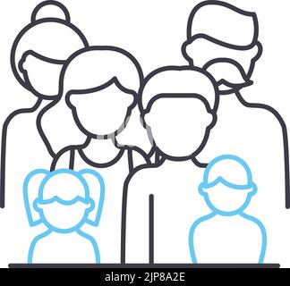 big family line icon, outline symbol, vector illustration, concept sign Stock Vector