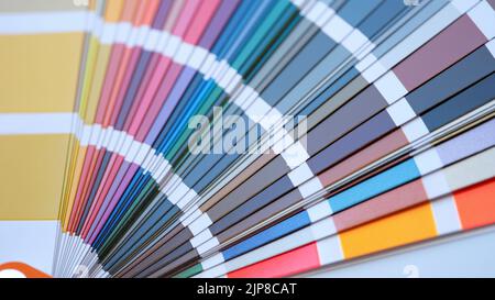 Palette fan with different multicolored color samples Stock Photo