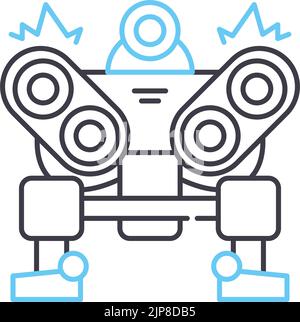military robot line icon, outline symbol, vector illustration, concept sign Stock Vector