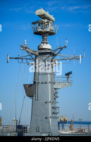 Image of a military radar air surveillance on navy ship tower Stock ...