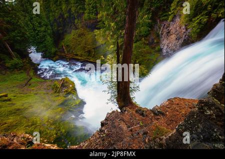 Sahalie Falls on McKenzie River located in Willamette National Forest, Oregon Stock Photo