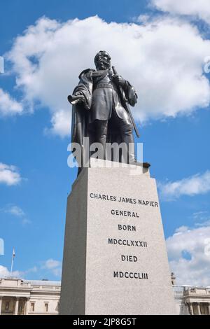 A bronze statue of General Charles James Napier. In Trafalgar Square in front of the National Gallery Museum London, England, United Kingdom. Stock Photo