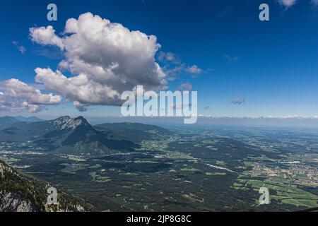 Untersberg is the northernmost massif of the Berchtesgaden Alps, a prominent spur straddling the border between Berchtesgaden, Germany and Salzburg, Stock Photo