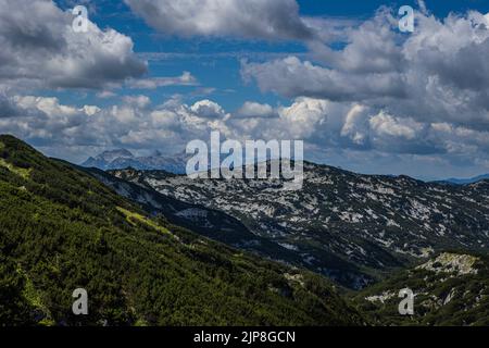 Untersberg is the northernmost massif of the Berchtesgaden Alps, a prominent spur straddling the border between Berchtesgaden, Germany and Salzburg, Stock Photo