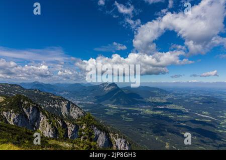 Untersberg is the northernmost massif of the Berchtesgaden Alps, a prominent spur straddling the border between Berchtesgaden, Germany and Salzburg, Stock Photo