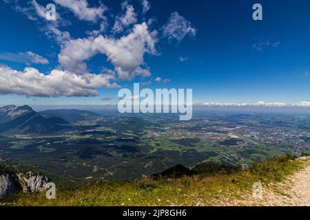 Untersberg is the northernmost massif of the Berchtesgaden Alps, a prominent spur straddling the border between Berchtesgaden, Germany and Salzburg, Stock Photo