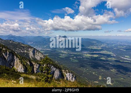 Untersberg is the northernmost massif of the Berchtesgaden Alps, a prominent spur straddling the border between Berchtesgaden, Germany and Salzburg, Stock Photo