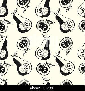 Pattern apple and pear doodle hand drawn contour. Vector illustration ...