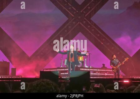 Huelva, Spain - May 25, 2022: The singer Manuel Carrasco in a concert in his home town, Isla Cristina, in Huelva, Andalucia, Spain Stock Photo