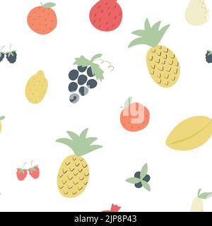 Fruits and berries simple seamless pattern Stock Vector