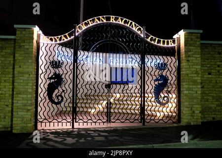 New,entrance,Royal Offshore Racing Club,RORC,night,steps,gate,Cowes,Isle of Wight,England,UK,Britain,British,UK, Stock Photo