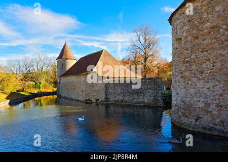 Hallwyl Water Castle during autumn, Lake Hallwil, Aargau, Switzerland, Europe Stock Photo