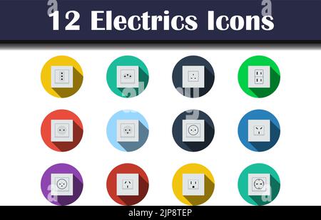 Electrics Icon Set. Flat Design With Long Shadow. Vector illustration. Stock Vector