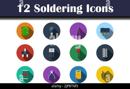 Soldering Icon Set. Flat Design With Long Shadow. Vector illustration. Stock Vector