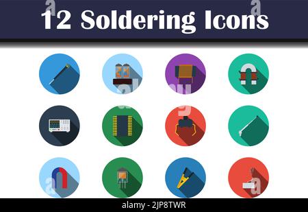 Soldering Icon Set. Flat Design With Long Shadow. Vector illustration. Stock Vector