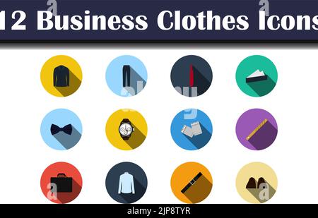 Business Clothes Icon Set. Flat Design With Long Shadow. Vector illustration. Stock Vector