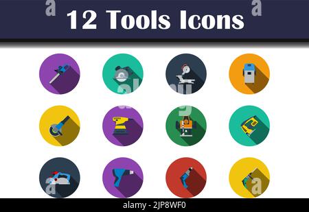 Tools Icon Set. Flat Design With Long Shadow. Vector illustration. Stock Vector
