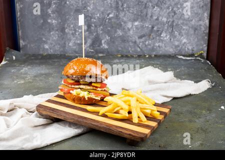 fresh tasty meat free burger on wooden table. Copy space Stock Photo