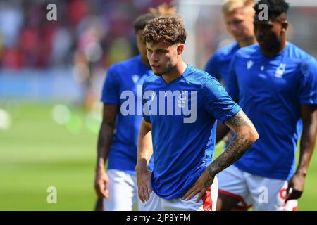 Nottingham, UK, 14th August 2022. Neco Williams of Nottingham Forest during the Premier League match between Nottingham Forest and West Ham United at the City Ground, Nottingham on Sunday 14th August 2022. (Credit: Jon Hobley | MI News) Credit: MI News & Sport /Alamy Live News Stock Photo