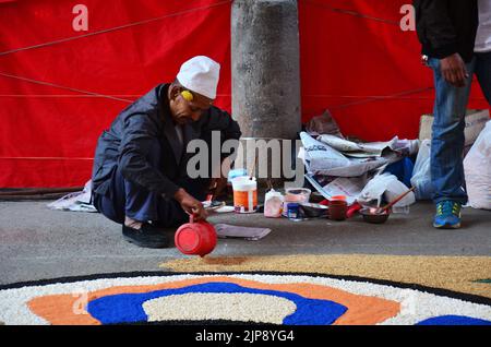 Nepalese drawing made rangoli symbol from powder or sand paint color art for nepali people respect praying rite to deity in diwali festival of lights Stock Photo