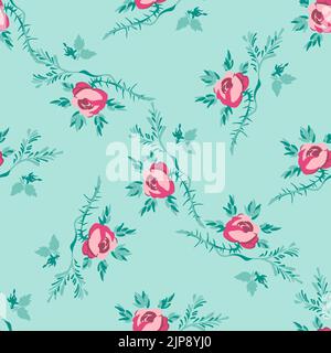 Bright blossom drawing botanical rose pattern, floral abstract wallpaper. Cute flowers seamless background. Vector illustration graphic design for fas Stock Vector
