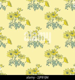Bright blossom drawing botanical dandelion pattern, floral wallpaper. Cute flowers seamless background. Vector illustration graphic design for fashion Stock Vector