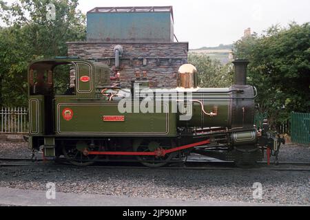 Port Erin, Isle of Man - 16 June 2022: An old steam locomotive at the siding of Port Erin railway station. Stock Photo