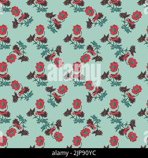 Bright blossom drawing botanical chrysanthemum pattern, floral wallpaper. Cute flowers seamless background. Vector illustration graphic design for fas Stock Vector
